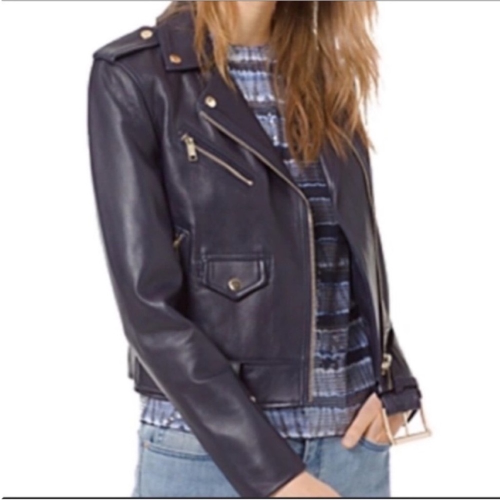 NWOT MICHAEL KORS Leather Moto Jacket - Navy